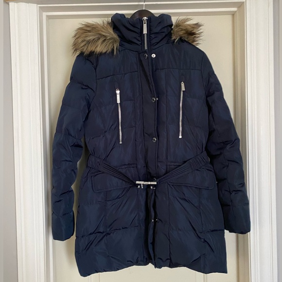Michael Kors Dark Blue Puffer Jacket with Faux Fur - Picture 2 of 12
